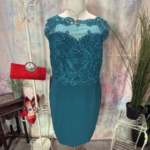 NEW 📌Wedding Dress Teal Embroidered Beaded Mother Bride/ Groom - Evening Dress